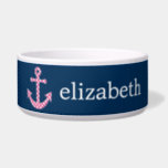 Cute Pink Polka Dot Anchor with Navy Custom Name Bowl<br><div class="desc">A trendy and elegant design with dots and preppy colors plus an area to add your name or monogram.</div>