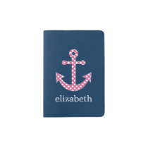 Cute Pink Polka Dot Anchor with Navy Custom Name Passport Holder