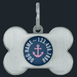 Cute Pink Polka Dot Anchor with Navy Custom Name Pet Name Tag<br><div class="desc">A trendy and elegant design with dots and preppy colors plus an area to add your name or monogram.</div>