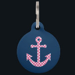 Cute Pink Polka Dot Anchor with Navy Custom Name Pet Name Tag<br><div class="desc">A trendy and elegant design with dots and preppy colors plus an area to add your name or monogram.</div>