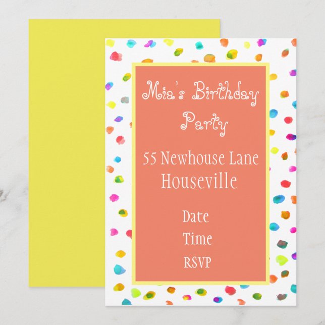 Cute pink polka dot art girl Party Invitation (Front/Back)