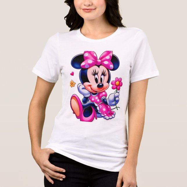 Cute Pink Polka-Dot Cartoon Mouse – Ladies Tshirt (Front)