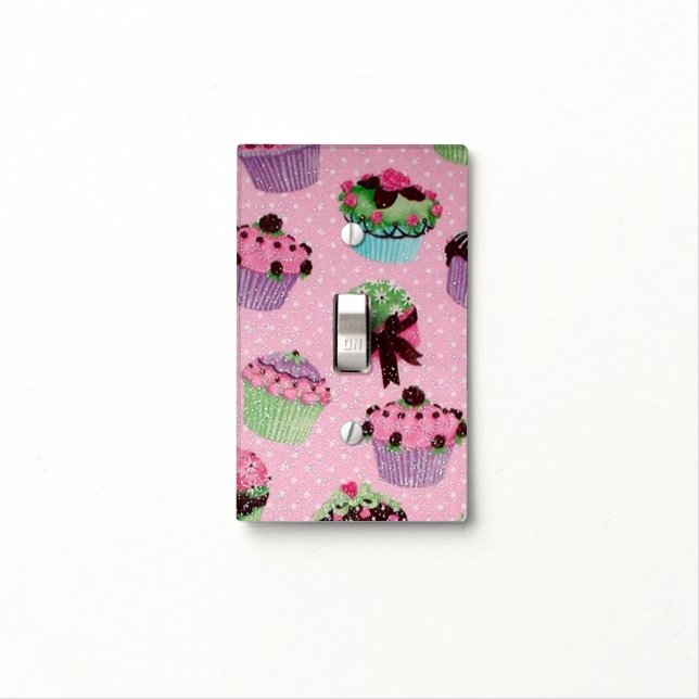 Cute Pink Polka Dot Cupcake Light Switch Cover (In Situ)