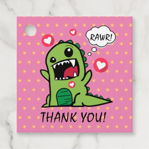 Cute Pink Polka Dot Dinosaur Rawr Thank You  Favor Tags