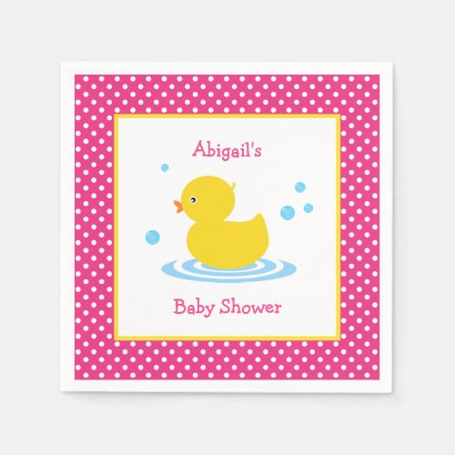 Cute Pink Polka Dot Duck Baby Shower Napkins