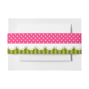 Cute Pink Polka Dot Green Stripes Pattern Invitation Belly Band