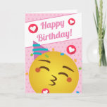 Cute Pink Polka Dot Kiss Emoji Happy Birthday  Card