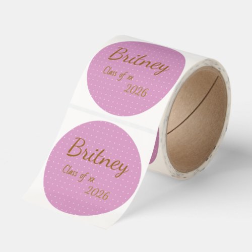 Cute Pink Polka Dot Personalized Name Classic Round Sticker