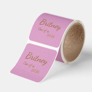 Cute Pink Polka Dot Personalized Name Square Sticker