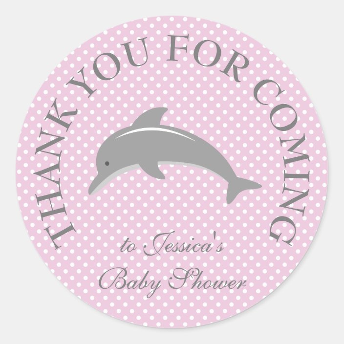 Cute Pink Polka Dots Dolphin Baby Shower Stickers Zazzle Com