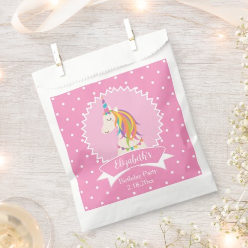 Cute Pink Polka Dots Magical Unicorn Girl Birthday Favor Bag