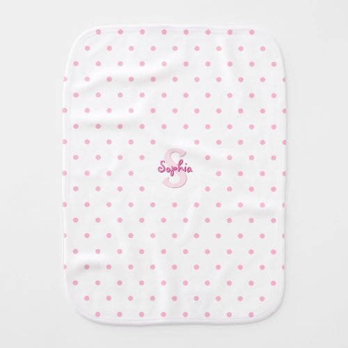 Cute Pink Polka Dots Monogram Soft Newborn Infant Baby Burp Cloth