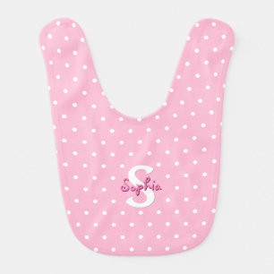 Cute Pink Polka Dots Monogrammed Toddler Newborn Baby Bib