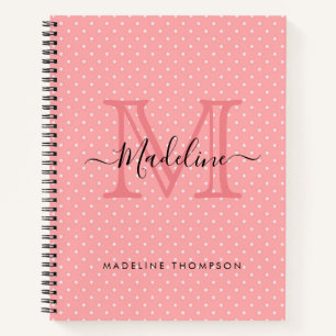 Cute Pink Polka Dots Name Monogram Notebook