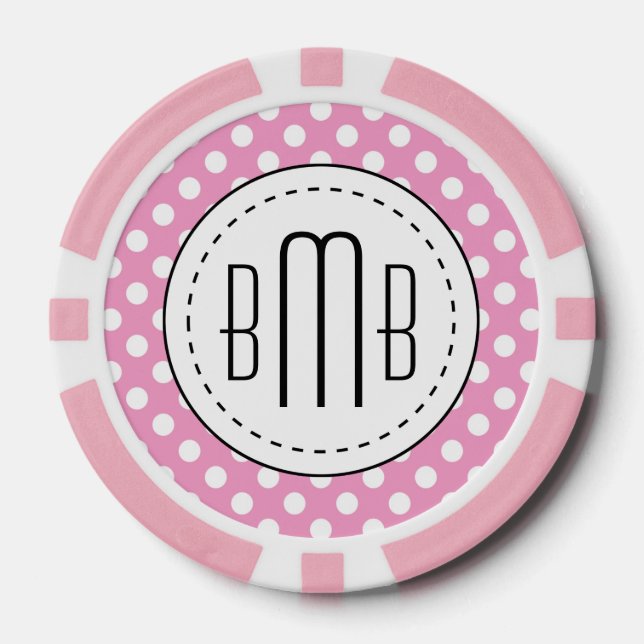 Cute Pink Polka Dots Pattern Poker Chips (Front)