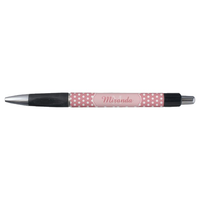 Cute Pink Polka Dots With Monogram and Name Pen (Front)