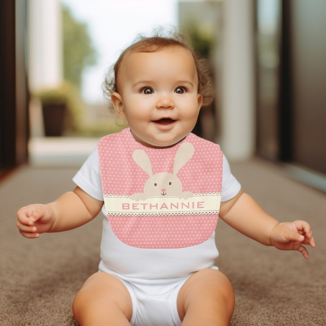 Cute Pink PolkaDot Bunny Face•Custom Bib (Creator Uploaded)