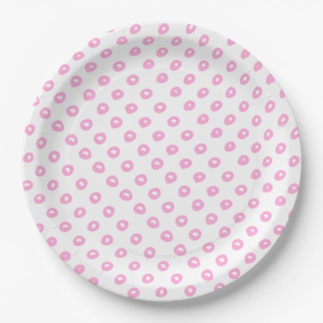 Cute Pink Polkadots | Baby Shower or Kids Birthday Paper Plates (Front)