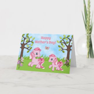Cute Pink Ponies Mare and Filly Horse Mother's Day Card