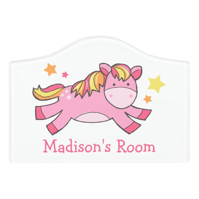 Cute Pink Pony Girls Door Sign (Small Crest Front)