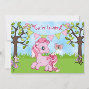 Cute Pink Pony Horse Birthday Invitations