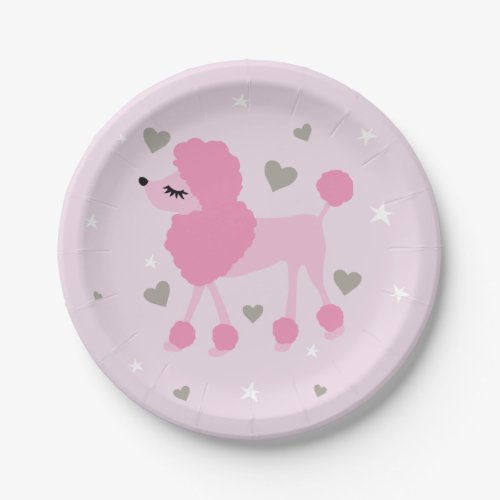 Cute Pink Poodle Paper Plates