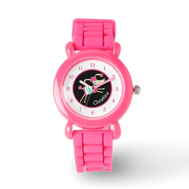Cute Pink Poodle Personalized Kids Watch (Front)
