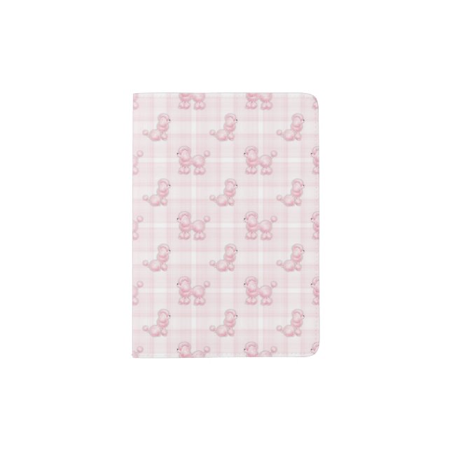 Cute Pink Poodles & Checks Passport Holder (Front)