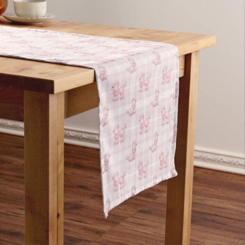 Cute Pink Poodles  Checks Short Table Runner