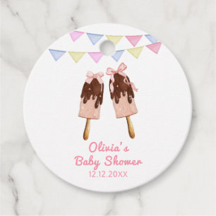 Cute Pink Popcicle Bow Ice Cream Baby Shower  Favor Tags