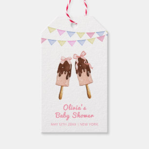 Cute Pink Popcicle Bow Ice Cream Baby Shower  Gift Tags