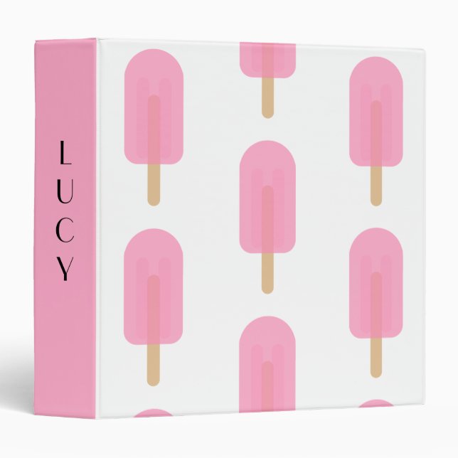 Cute Pink Popsicle Custom Name Binder (Front/Spine)