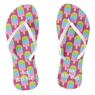 Cute pink popsicle print custom beach flip flops