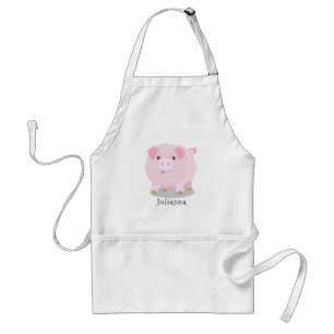 Cute pink pot bellied pig cartoon illustration adult apron