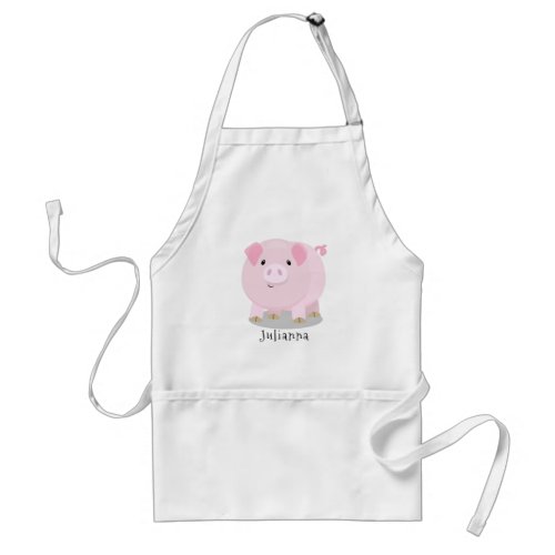 Cute pink pot bellied pig cartoon illustration adult apron