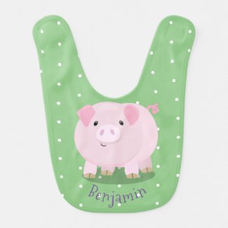 Cute pink pot bellied pig cartoon illustration