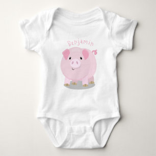 Cute pink pot bellied pig cartoon illustration baby bodysuit