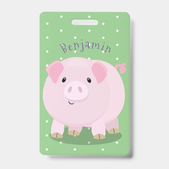 Cute pink pot bellied pig cartoon illustration badge (Front)