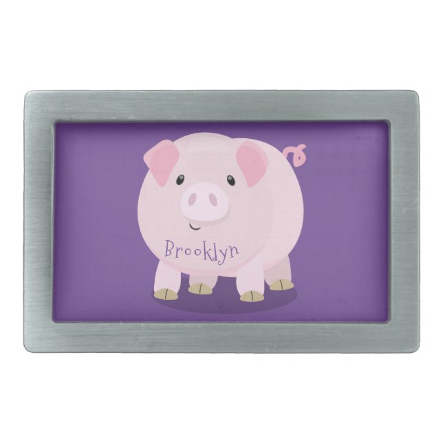 Cute pink pot bellied pig cartoon illustration belt buckle (Front)