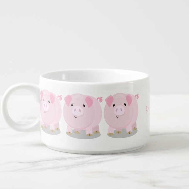 Cute pink pot bellied pig cartoon illustration bowl (Right)
