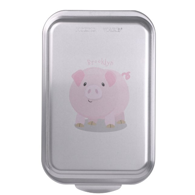 Cute pink pot bellied pig cartoon illustration cake pan (Front Vertical)