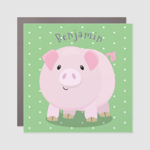 Cute pink pot bellied pig cartoon illustration car magnet
