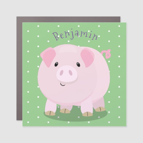 Cute pink pot bellied pig cartoon illustration car magnet