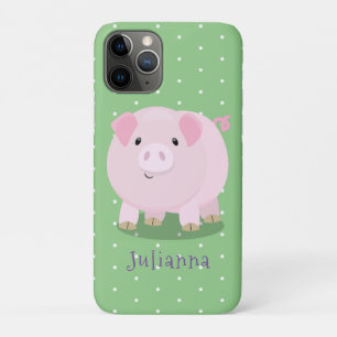 Cute pink pot bellied pig cartoon illustration iPhone 11 pro case