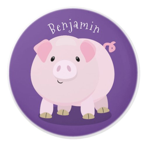 Cute pink pot bellied pig cartoon illustration ceramic knob