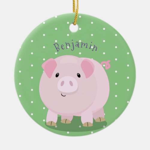 Cute pink pot bellied pig cartoon illustration ceramic ornament