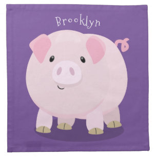 Cute pink pot bellied pig cartoon illustration cloth napkin