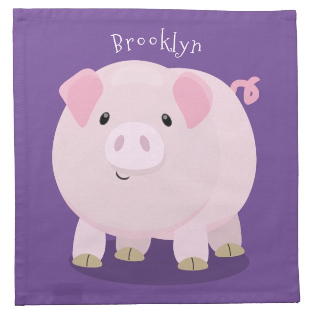 Cute pink pot bellied pig cartoon illustration cloth napkin (Front)