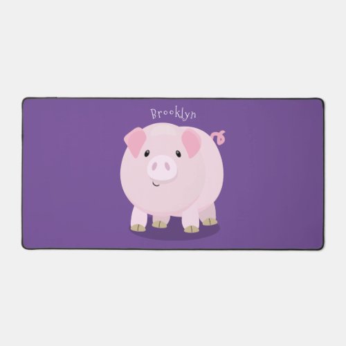 Cute pink pot bellied pig cartoon illustration desk mat