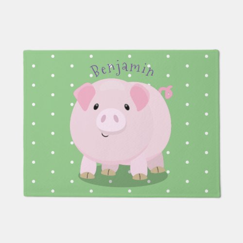 Cute pink pot bellied pig cartoon illustration doormat